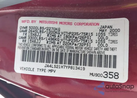 2000 Mitsubishi Montero Sport Es from USA, damaged, VIN JA4LS21H7YP813419